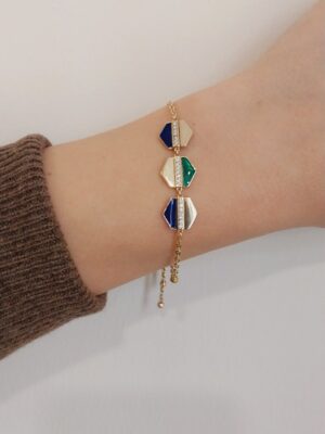 14K Gold Color Enamel Bracelet with Diamond | 18K Gold Geometric Bracelet with Diamond