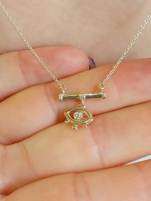 Dainty 14k Gold Good Luck Necklace |Evil Eye Charm Necklace | 18k Gold Diamond Evil Eye Necklace |Diamond Evil Eye Necklace | Diamond Jewelry
