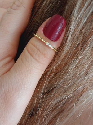 14K Gold Diamond Minimal Ring | 18K Gold Anniversary Bubble Ring with Three Diamonds | Tiny Diamond Ring | Dainty Diamond Ring | Gift Ideas