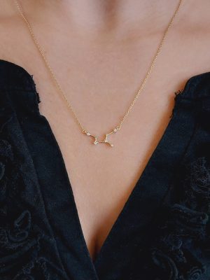 14K Gold Zodiac Virgo Necklace in Diamond | Elegant 18K Gold Diamond Zodiac Virgo Pendant | Dainty  Gold Virgo Necklace in Diamond