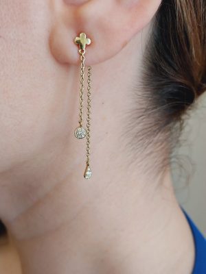 Sparkling Dainty 14k Gold Drop Earrings in Diamond | 18k Gold Timeless Diamond Earrings | Gold Dropping Earrings in Sparkling Diamond