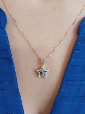 18k Gold Star Shaped Necklace in Diamond | 14k Gold Star Motif Ring in Diamond | Dainty Gold Necklace in Star Motif with Diamond