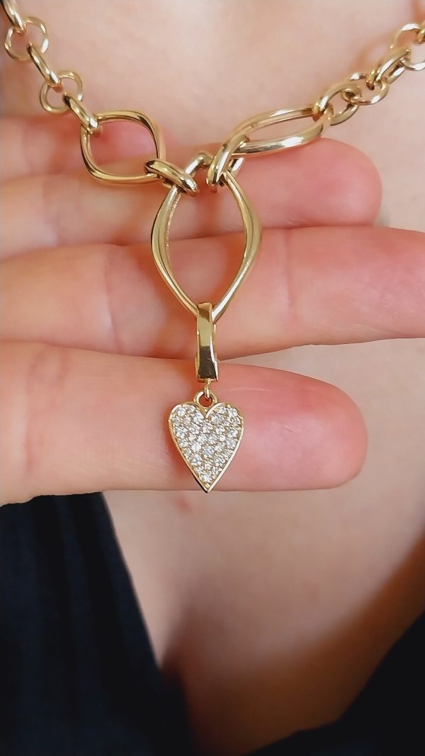 Timeless Gold Love Necklace Charm with Diamond Accent | Dainty Gold Love Necklace Charm with Diamond