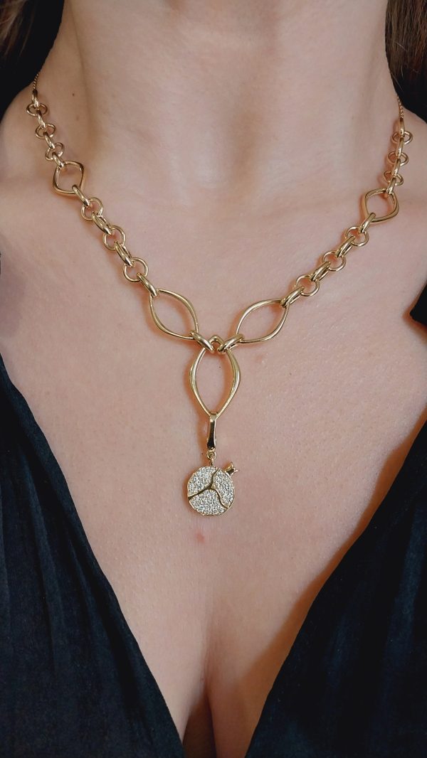 Dainty Gold Pomegranate Figure Necklace Charm with Diamond Accent | Timeless Gold Necklace Charm with Diamond