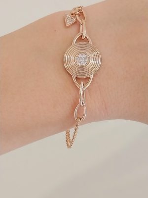 14K Gold Disc-Shaped Bracelet with Diamond | 18K Gold Heart-Shaped Charm Bracelet with Diamond | Best Friend Gift