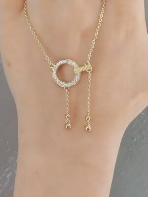 Specia Handmade Timeless 14k Gold Circle Necklace With Diamond |18K Gold Anniversary Necklace in Diamond Glow | Shiny Diamond and Gold Necklace
