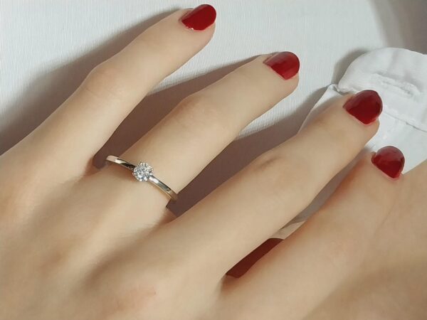 Handmade 14K Gold Engagement Ring with Diamond | Gold Single Promise Ring with Diamond Accent