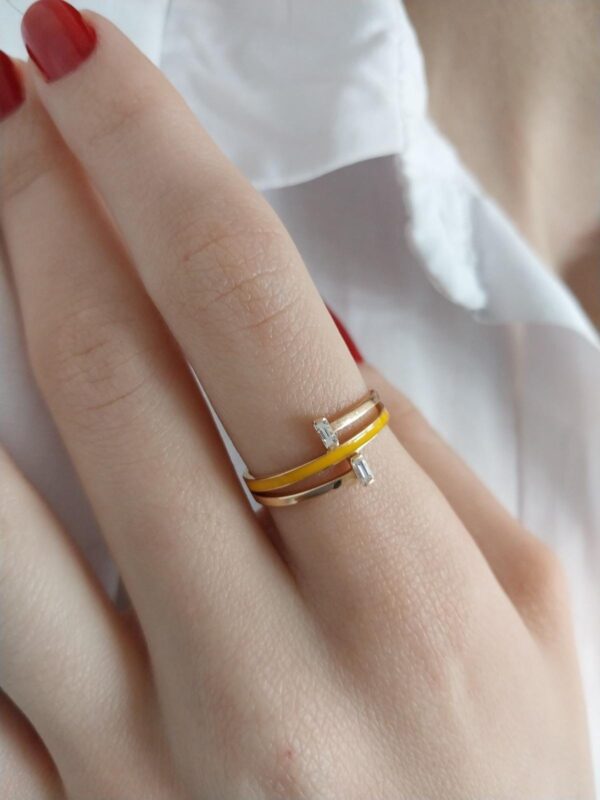 14K Gold Yellow Enamel Ring with Diamond | Elegant & Unique | 18K Gold Diamond Enamel Ring | Timeless Stylish Design