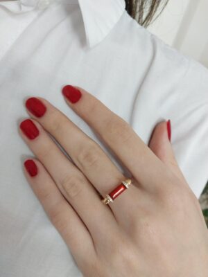 14k Gold Red Enamel Ring in Diamond | 18k Gold Diamond Classic Ring