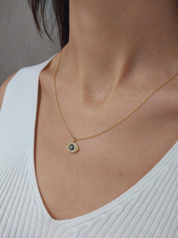 14k Gold Good Luck Necklace | 18k Gold Charm Necklace | Diamond Evil Eye Necklace |Diamond Evil Eye Necklace with Sapphire | Diamond Jewelry
