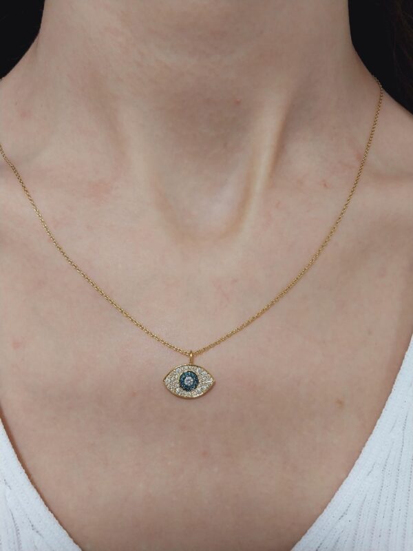 14k Gold Good Luck Necklace | 18k Gold Charm Necklace | Diamond Evil Eye Necklace |Diamond Evil Eye Necklace with Sapphire | Diamond Jewelry