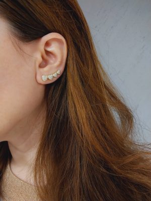 14K Gold Heart-Shaped Earrings with Diamond and Arrow | 18K Gold Dainty Love Arrow Earrings