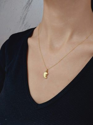 18K Gold Name Necklace with Diamond Accent | 14K Gold Personalized Necklace | Bubble E Gold Personalized Necklace with Diamonds