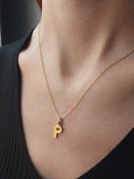 14K Gold Name Necklace with Diamond Accent | 18K Gold Personalized Necklace | Bubble P Gold Personalized Necklace with Diamond