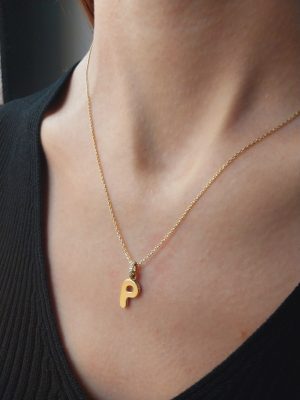 14K Gold Name Necklace with Diamond Accent | 18K Gold Personalized Necklace | Bubble P Gold Personalized Necklace with Diamond