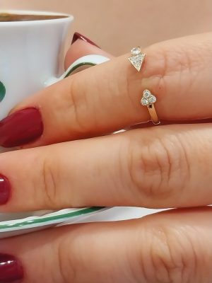 14K Gold Diamond Open-End Ring | Elegant Unique Design | Dainty Flower Arrow Diamond Ring | Timeless Symbol of Love | Gold Diamond Ring