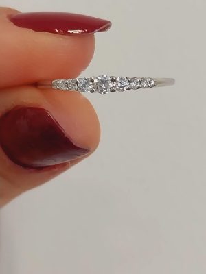 Handcraft Dainty Gold Stacking Diamond Ring | 14K Gold Wedding Ring with 9 Stone Diamonds | Timeless Romantic Design | 18K Gold Stacking Diamond Ring