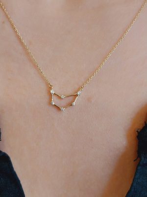 Dainty 14K Gold Zodiac Capricorn Necklace with Diamond | Sparkling Gold Zodiac Series Pendant | Elegant Zodiac Capricorn Diamond Pendant