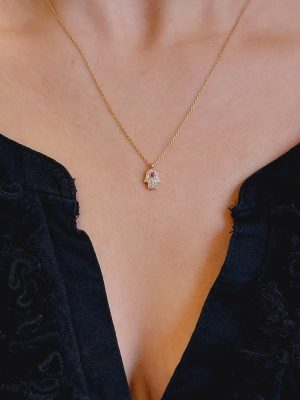 14k Gold Hamsa Necklace in Diamond  | 18k Gold Hand of Fatima Necklace in Diamond  | Hand of Gold Necklace | Bestfriend Gift  Gift Ideas