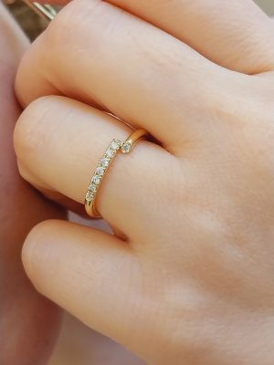 Dainty 14K Gold Diamond Ring | 18K Gold Diamond Crossover Ring | Sparkling Gold Crossover Ring with Diamond | Eye-Catching Sparkling Ring