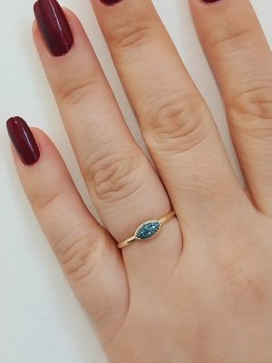 Elegant Dainty 14K Gold Oval Blue Diamond Ring | Sparkling Blue Diamond 18K Gold Ring | Best Friend Gift | Stunning Gold Ring with Blue Diamond