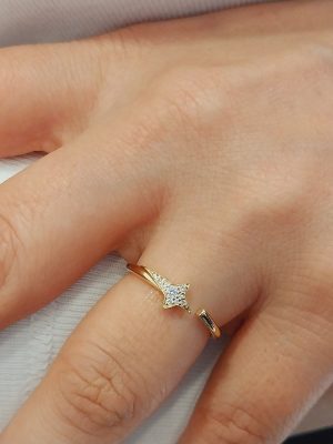 14K Gold Falling Star Shape Ring | Unique Design | 18K Gold Super Star Diamond Ring | Timeless Stackable Ring | Perfect for Personalizing