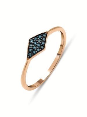 Sparkling Dainty 18K Gold Square Ring with Blue Diamond | Elegant 14K Gold Square-Shaped Diamond Ring | A Stunning Sophisticated Choice |