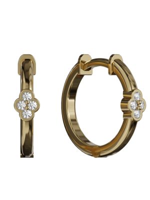 14k Gold Simple Earrings in Flower Shape  Diamond | Dainty 18k Gold Hoop  Earrings in Diamond | Basic Gold Hoop Earrings in Diamond