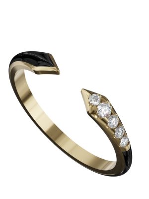 Sparkling 14K Gold Diamond Open-End Enamel Promise Ring | Dainty Five Diamonds Anniversary Ring | Timeless Sparkle for Special Moments