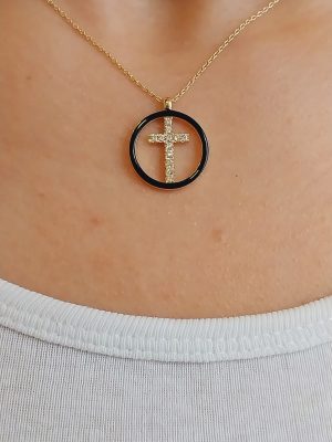 Dainty Special14k Gold Religious Necklace | Handmade Religious Diamond Pendant | 18k Gold Handcraft Cross Dainty Necklace | Crucifix Diamond Pendant