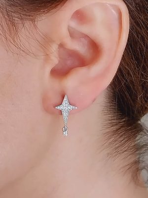 Dainty Big Star 14k Gold Earrings a Small Ball one Side | 18k Golg Earrings in Diamond | Sparkling Star Diamond Earrings in Gold