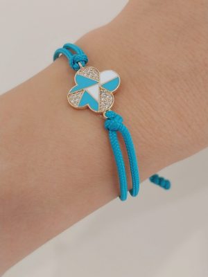 14K Gold Bracelet with Blue Enamel and Diamond Accent | 18K Gold Bracelet with White Enamel and Diamond | Best Friend Gift