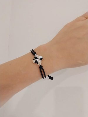 14K Gold Bracelet with Black Rope and Diamond Accent | 18K Gold Bracelet with Black Rope and Diamond | Best Friend Gift