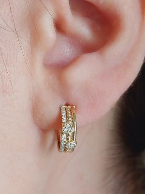 14k Gold Hoop Earring in Diamond |18k Gold Earring with Heart Figure in Diamond | Handmade Circle Gold Earring | Bestfriend Gift