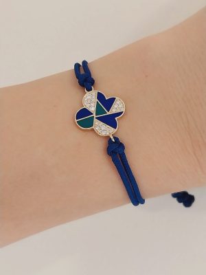 14K Gold Bracelet with Blue Rope and Diamond Accent | 18K Gold Bracelet with Blue Rope and Diamond | Best Friend Gift