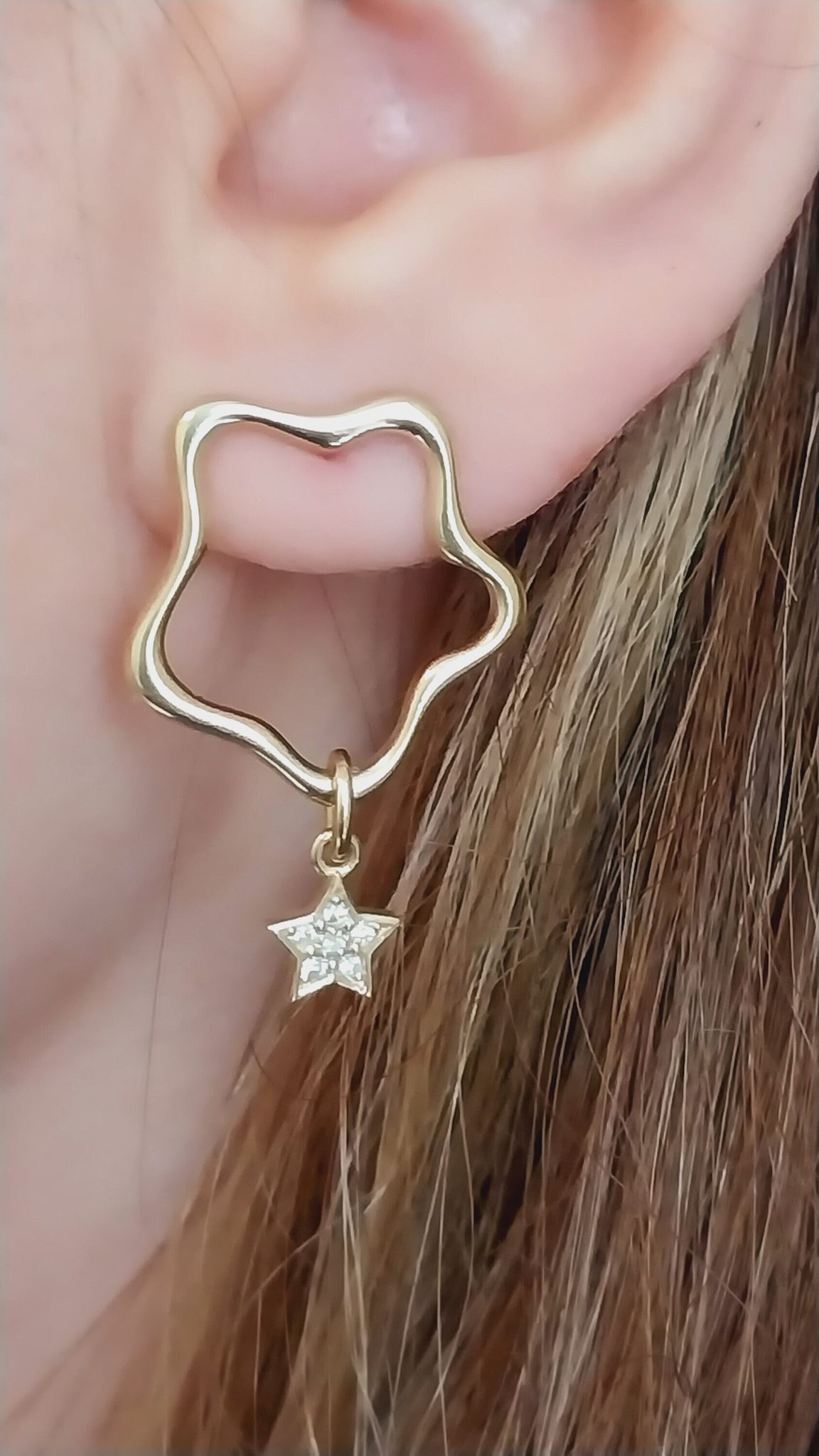 Brighten up your style with our stunning little star earrings, delicately adorned with sparkling diamonds dangling gracefully from a star design. These elegant earrings, symbols of hope and promise, remind us of aspirations and dreams. Whether you want to wear it for daily elegance or not. or special occasions, adding a divine charm to any outfit and instilling a sense of optimism in everyone who wears them.