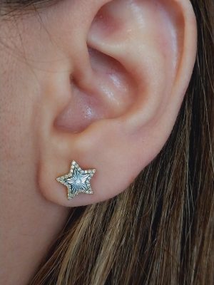 18k Gold Star Shaped Stud Earring in Diamond | 14k Gold Star Motif Women Earring in Diamond | Timeless Gold Star Shape Earring in Diamond