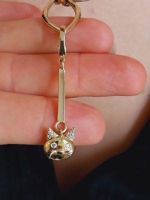 Dainty Gold Cat-Shaped Necklace Charm with Diamond | Gold Cat Motif Necklace Charm with Diamond Accent