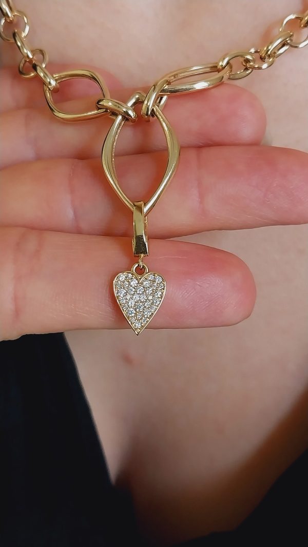 Timeless Gold Love Necklace Charm with Diamond Accent | Dainty Gold Love Necklace Charm with Diamond