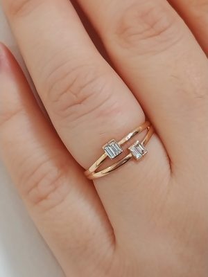 Sparkling 14K Gold Statement Ring with Diamond | Elegant Refined Design | Timeless Gold Double Bar Ring | Sleek Modern Design | Perfect for Layering