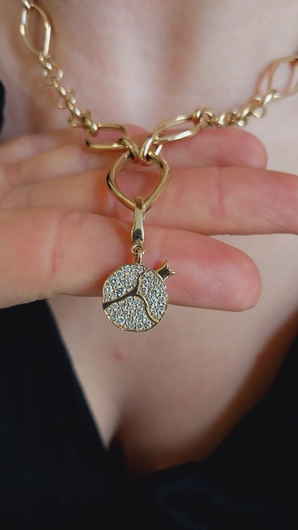 Dainty Gold Pomegranate Figure Necklace Charm with Diamond Accent | Timeless Gold Necklace Charm with Diamond