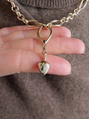 14K Gold Sweet Strawberry Necklace Charm with Diamond Accent | 18K Gold Dainty Necklace Charm with Diamond