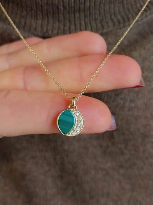 Special 14k Gold Green Enamel Necklace in Diamond | 18k Gold Classic Enamel Pendant in Diamond